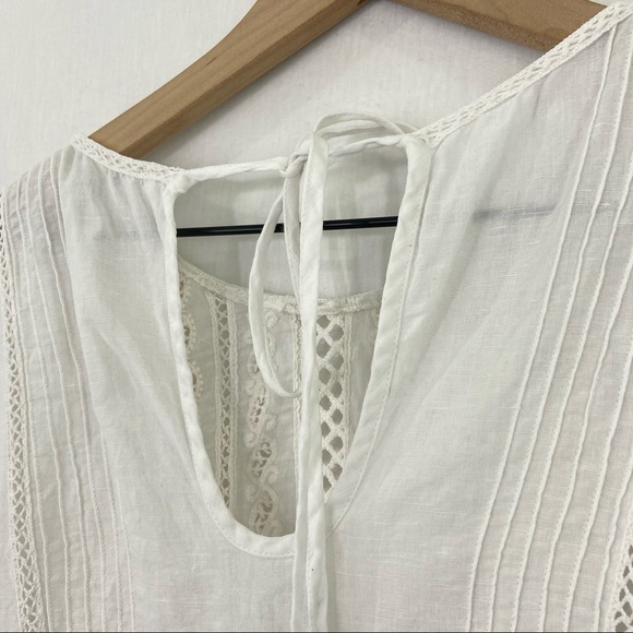 Free People Little Wings Lace Tunic Dress White Linen Beach Summer Peasant Large - Picture 7 of 10